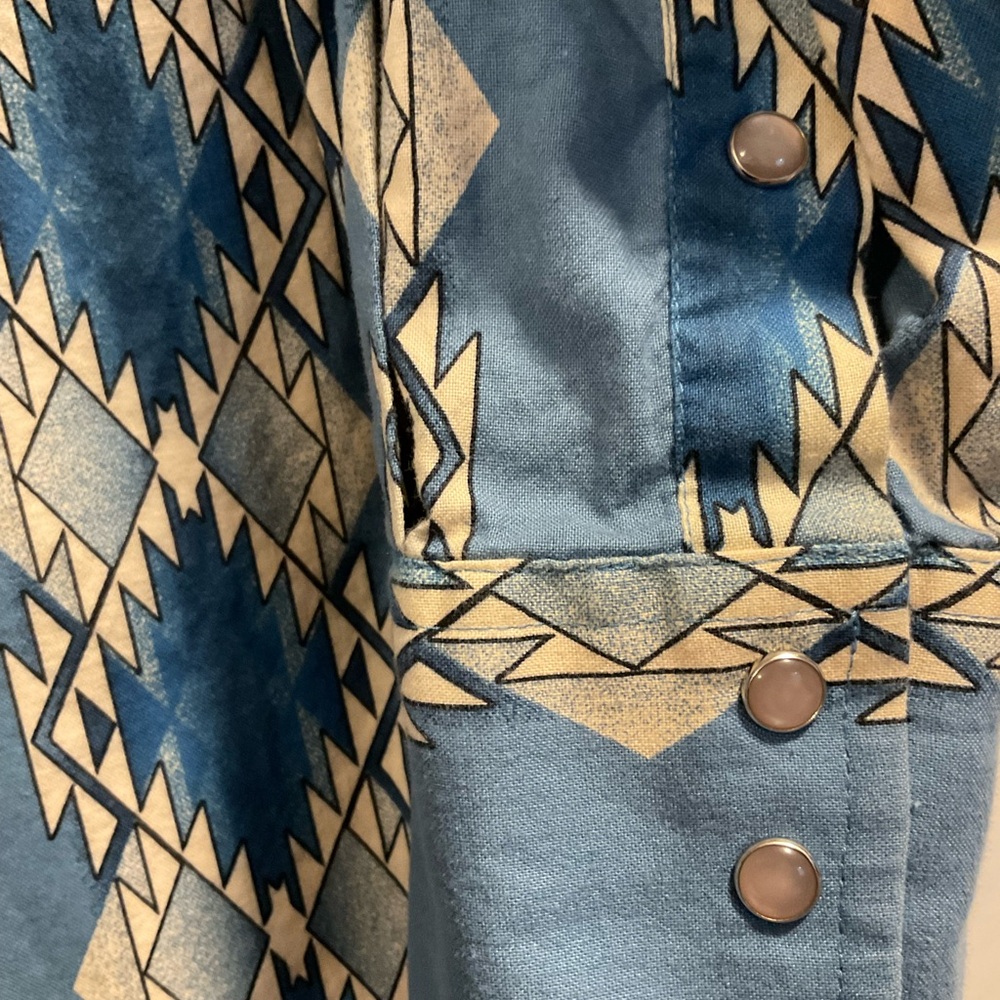 Panhandle Slim Mens Sz XL Aztec Print Pearl Snap Western Cowboy Blue Shirt - Picture 7 of 8